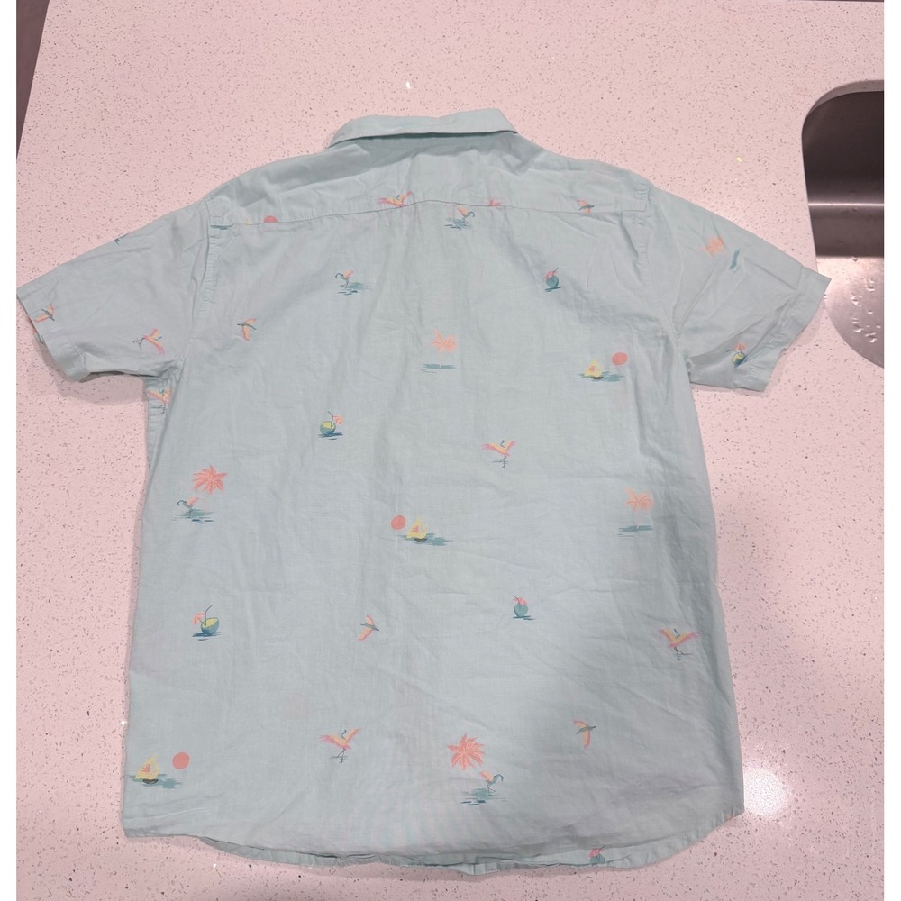 Billabong Mens XL Mint Green Tropical Flamingo Coconut Short Sleeve Button Down - Picture 4 of 4
